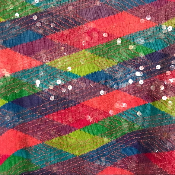 Vintage 90s Michael Simon New York rainbow color cardigan with clear sequins - Picture 5 of 5